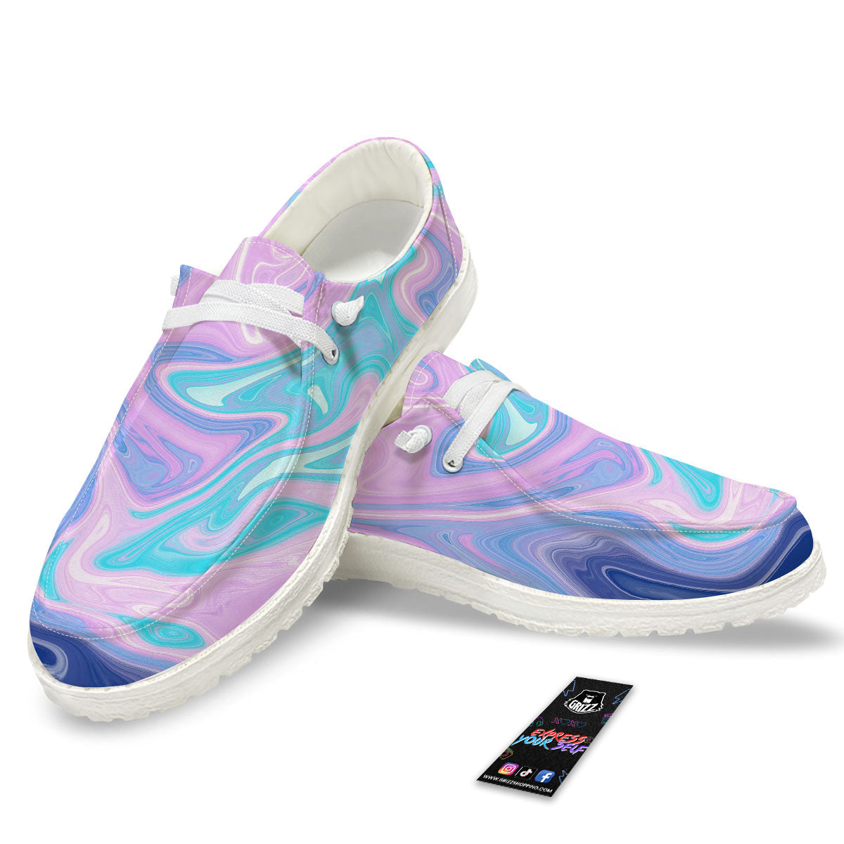 Acid Melt Blue And Pink Print White Loafers-grizzshop