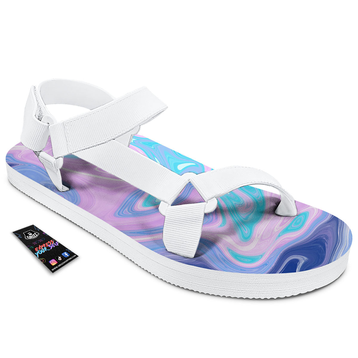 Acid Melt Blue And Pink Print White Open Toe Sandals-grizzshop