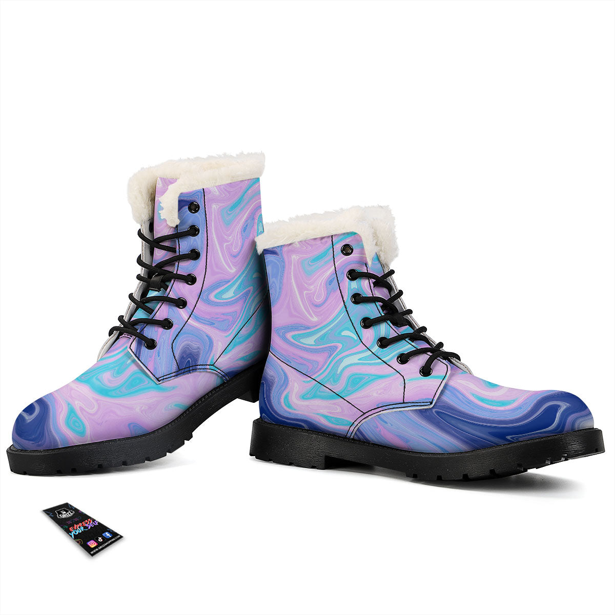 Acid Melt Blue And Pink Print Winter Boots-grizzshop