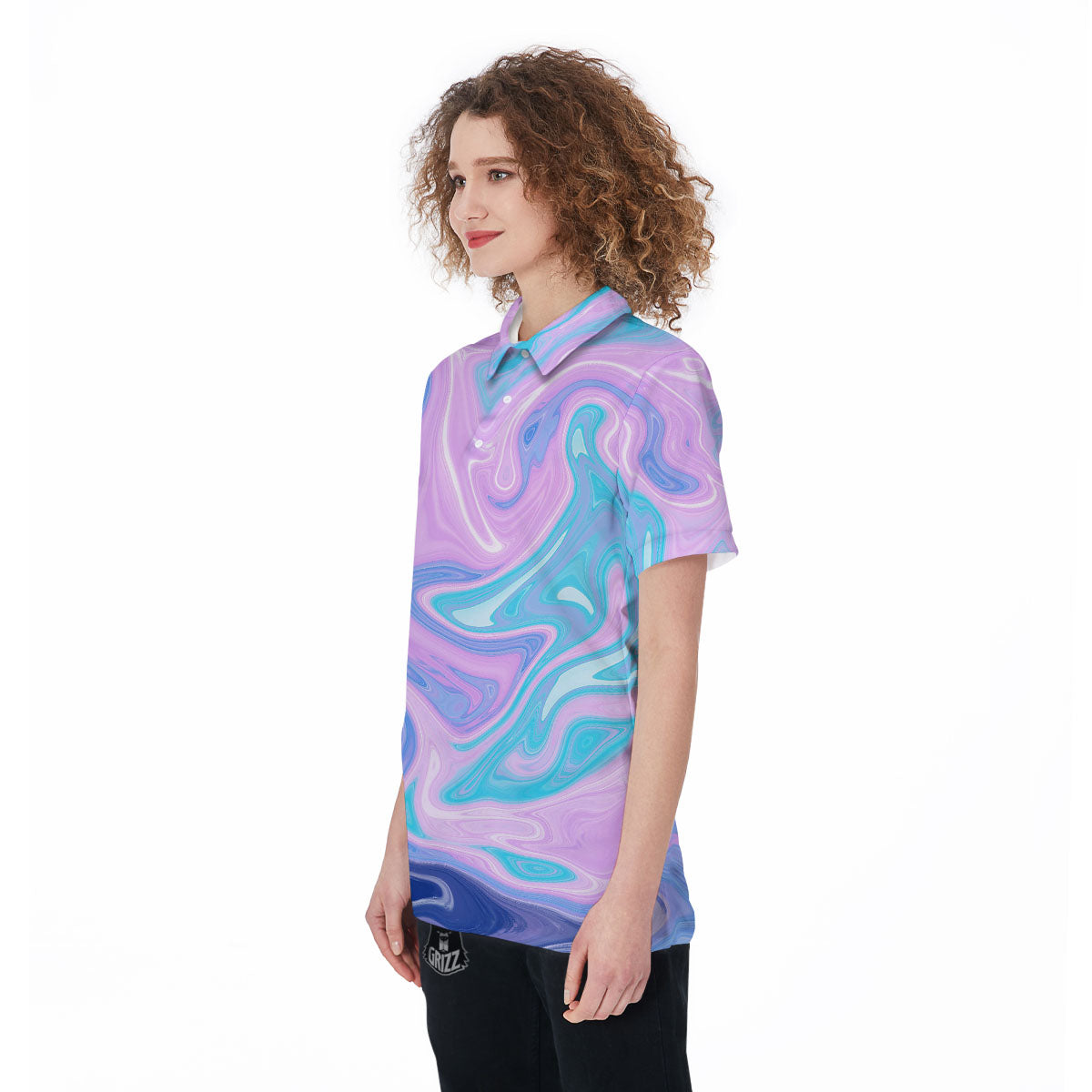 Acid Melt Blue And Pink Print Women's Golf Shirts-grizzshop
