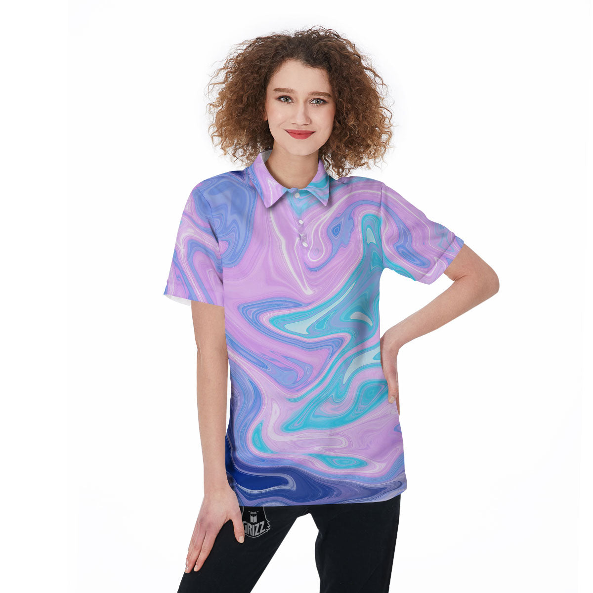 Acid Melt Blue And Pink Print Women's Golf Shirts-grizzshop