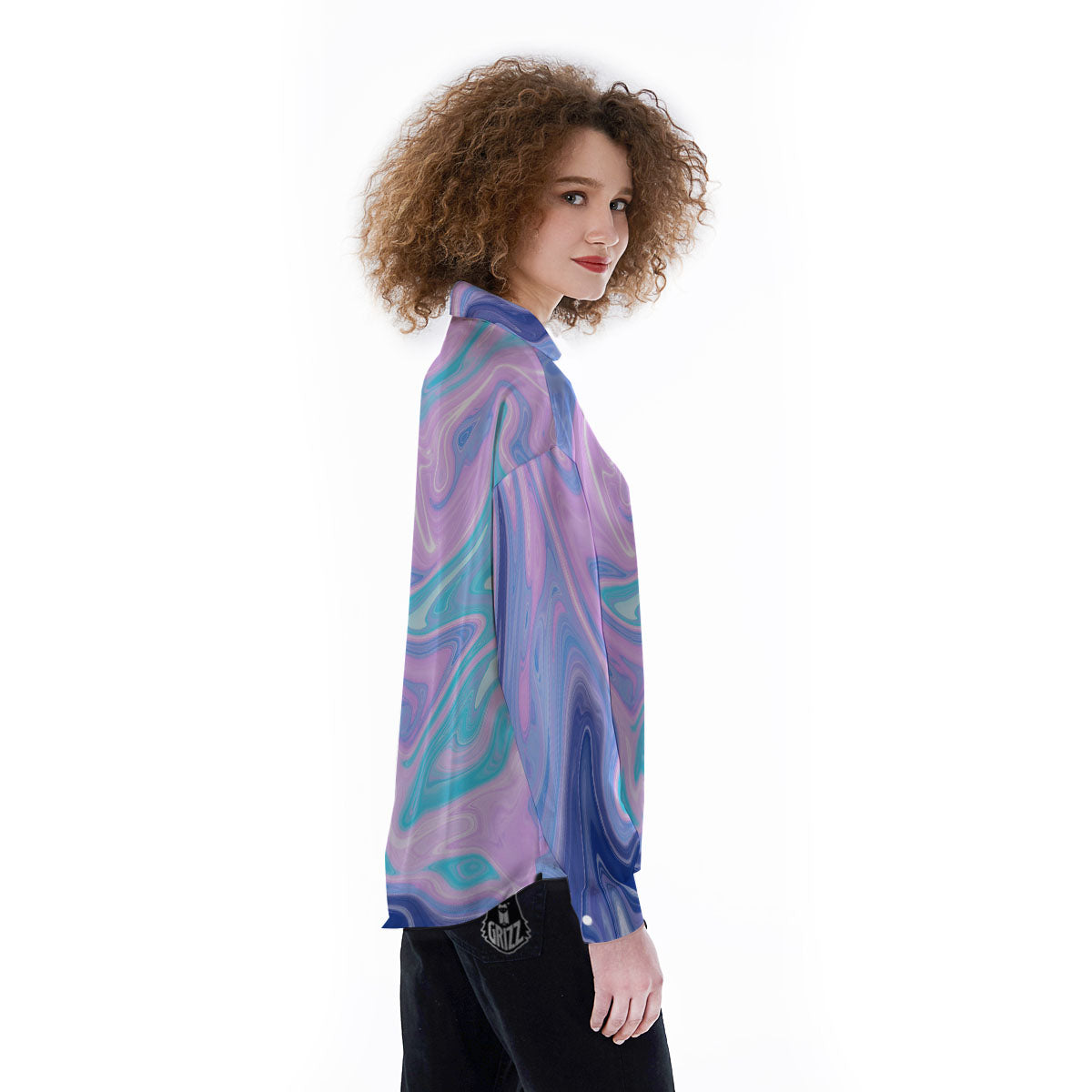 Acid Melt Blue And Pink Print Women's Long Sleeve Shirts-grizzshop