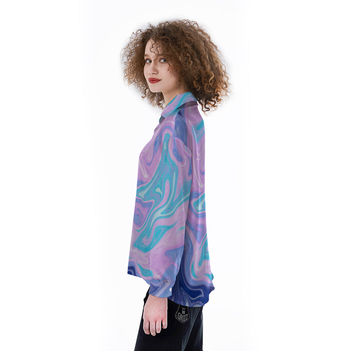 Acid Melt Blue And Pink Print Women's Long Sleeve Shirts-grizzshop