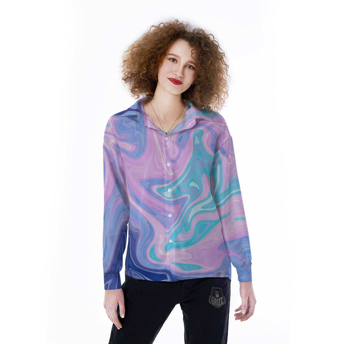 Acid Melt Blue And Pink Print Women's Long Sleeve Shirts-grizzshop