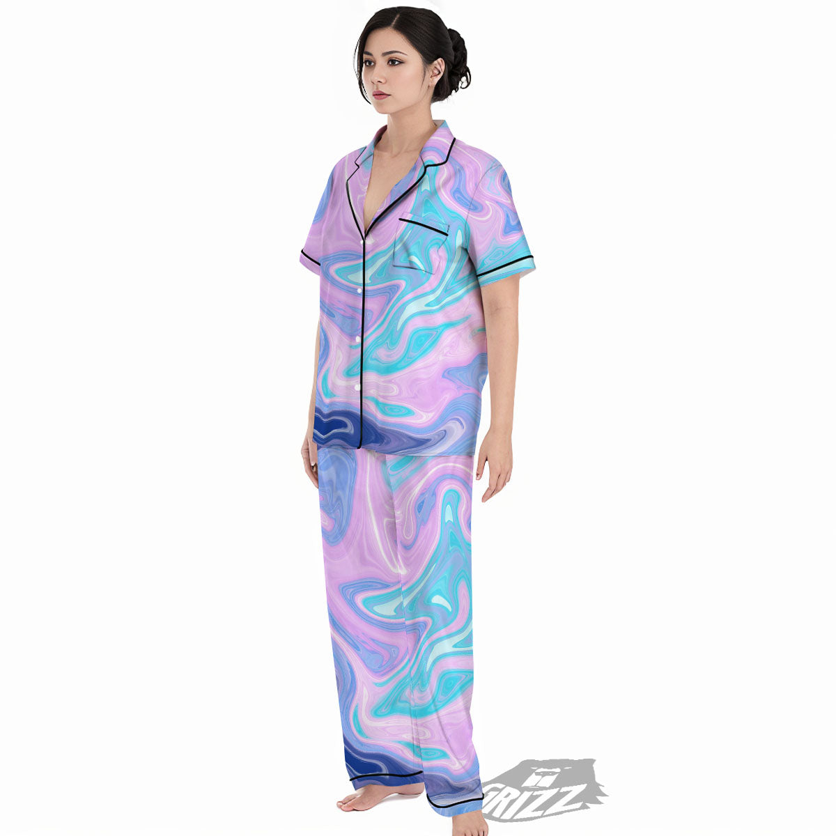 Acid Melt Blue And Pink Print Women's Pajamas Set-grizzshop