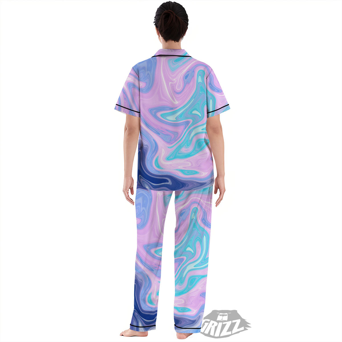 Acid Melt Blue And Pink Print Women's Pajamas Set-grizzshop