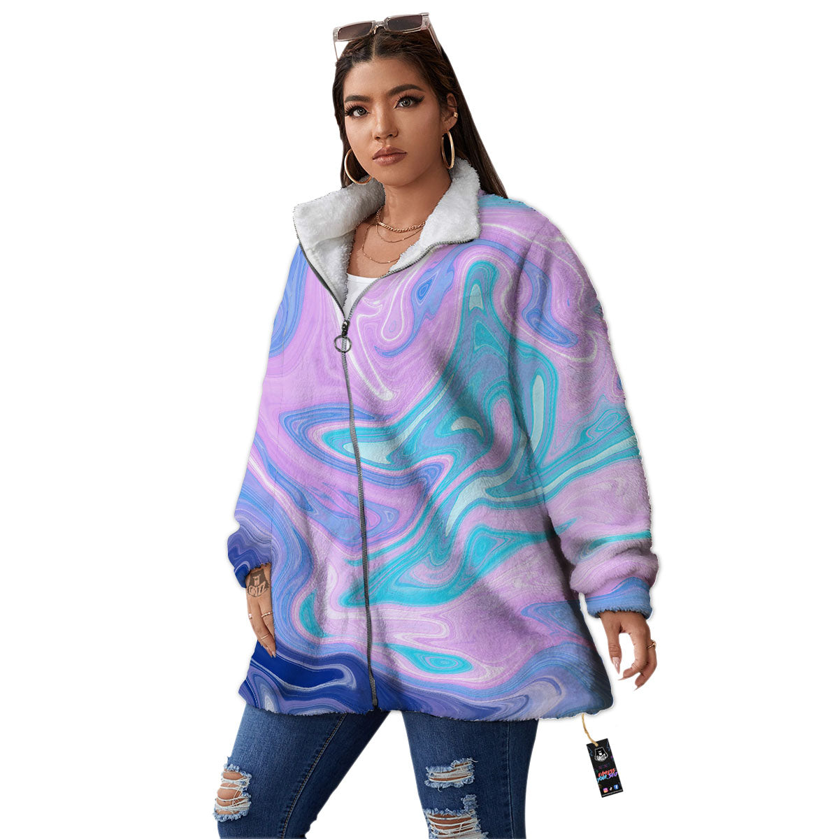 Acid Melt Blue And Pink Print Women's Sherpa Jacket-grizzshop