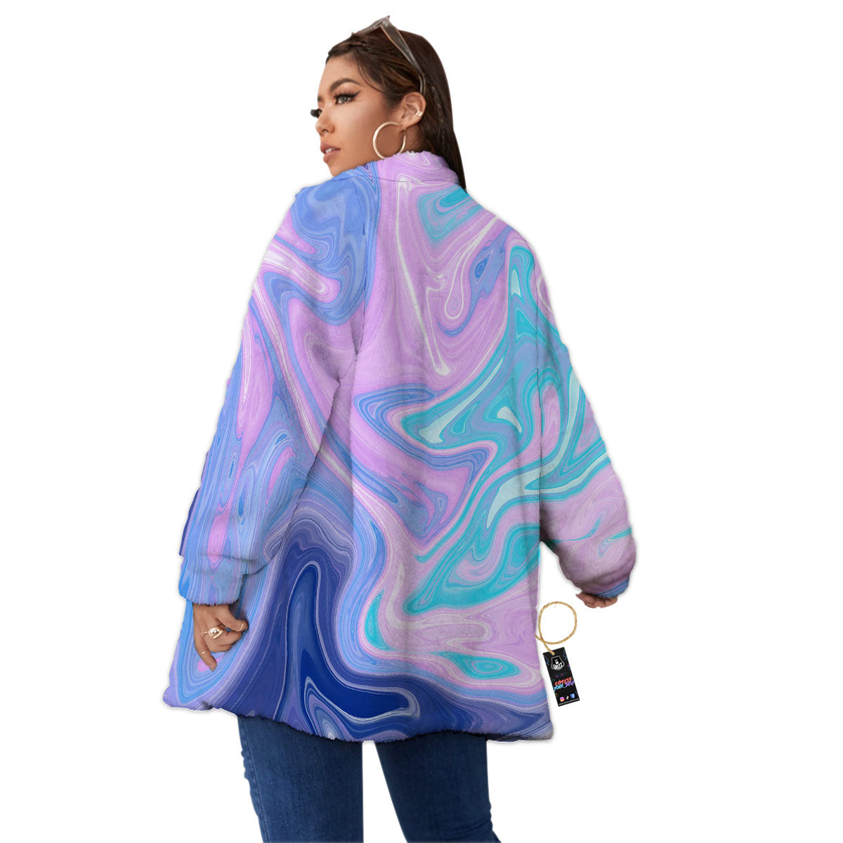 Acid Melt Blue And Pink Print Women's Sherpa Jacket-grizzshop