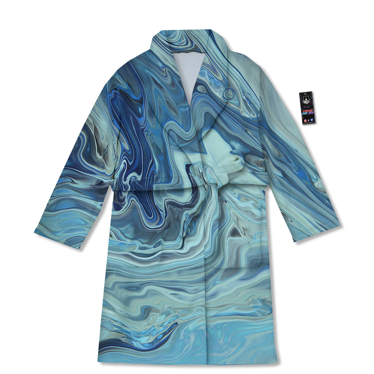 Acid Melt Blue Ocean Print Bathrobe-grizzshop