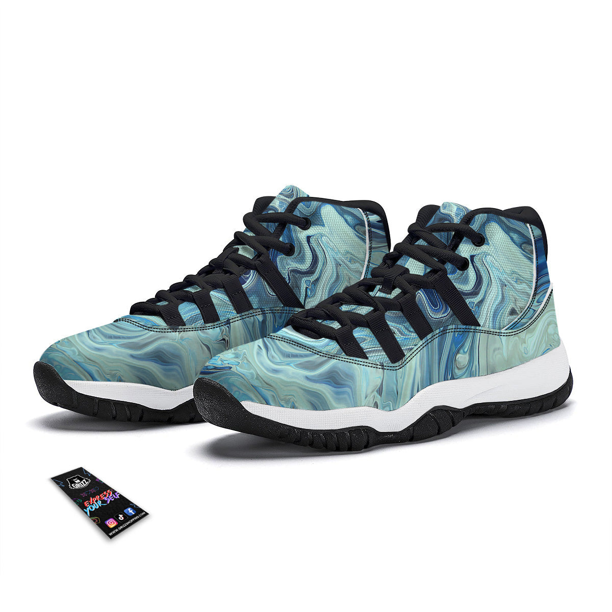 Acid Melt Blue Ocean Print Black Bball Shoes-grizzshop