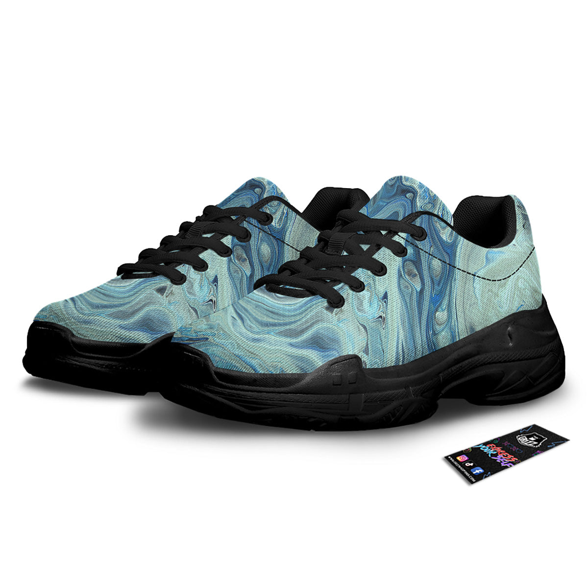 Acid Melt Blue Ocean Print Black Chunky Shoes-grizzshop