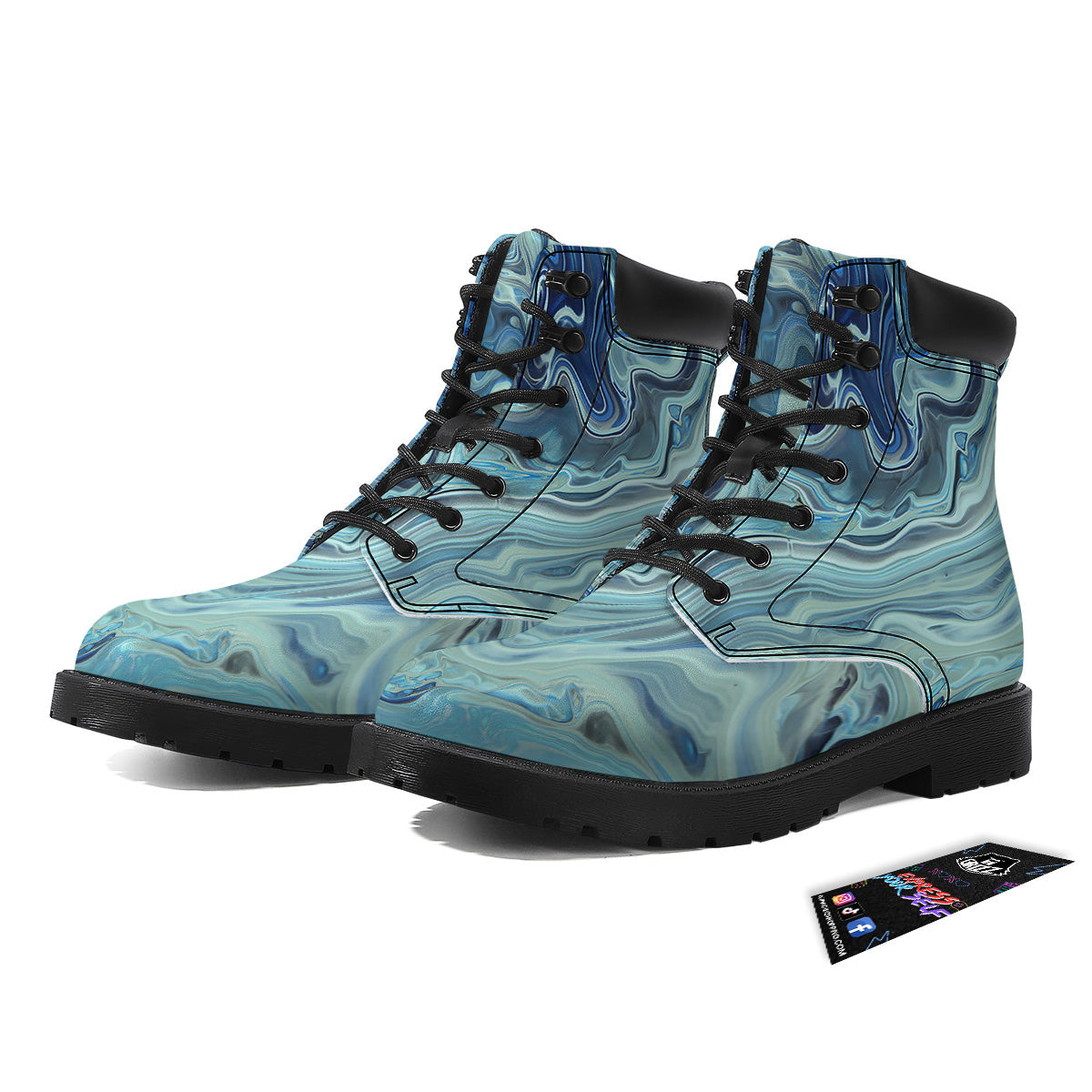 Acid Melt Blue Ocean Print Boots-grizzshop