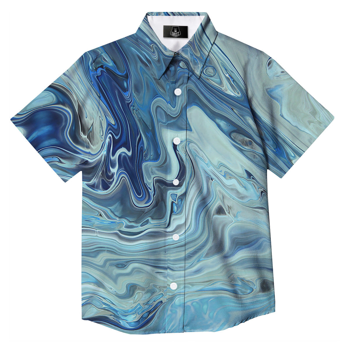 Acid Melt Blue Ocean Print Button Up Shirt-grizzshop