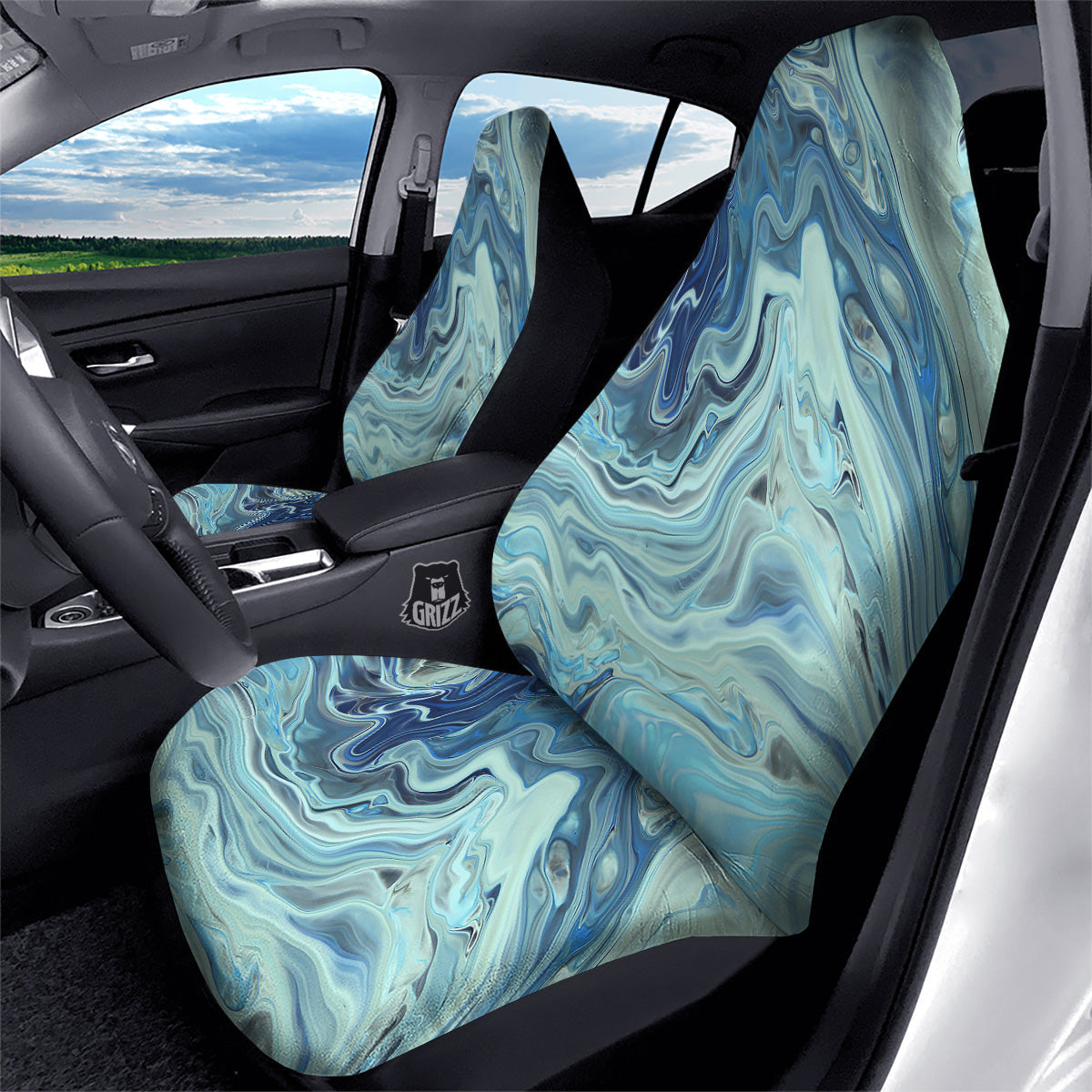 Acid Melt Blue Ocean Print Car Seat Covers-grizzshop