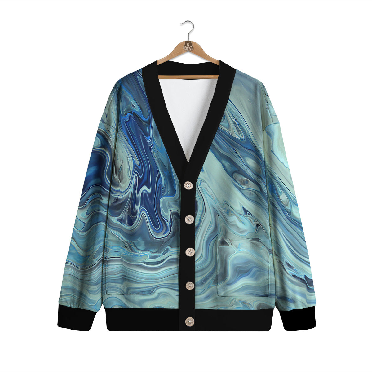 Acid Melt Blue Ocean Print Cardigan-grizzshop