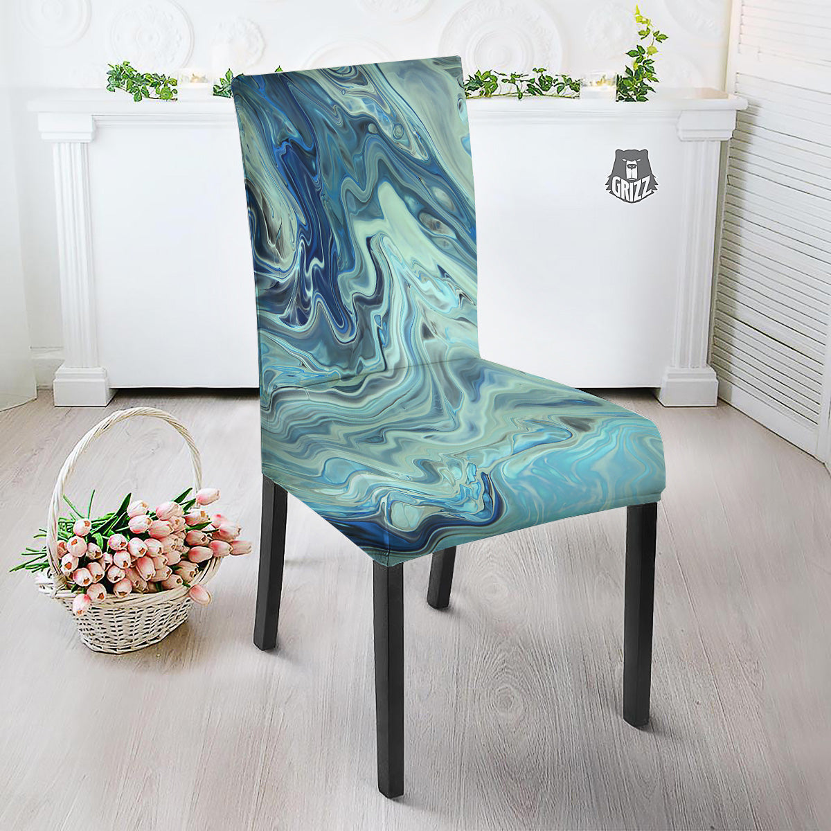 Acid Melt Blue Ocean Print Dining Chair Slipcover-grizzshop