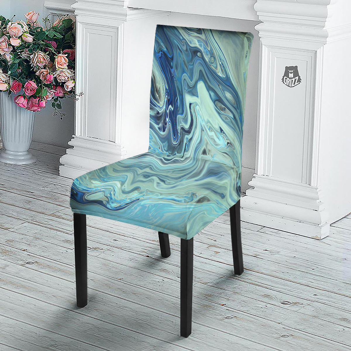 Acid Melt Blue Ocean Print Dining Chair Slipcover-grizzshop