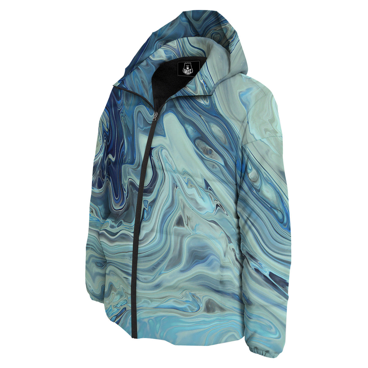 Acid Melt Blue Ocean Print Down Jacket-grizzshop