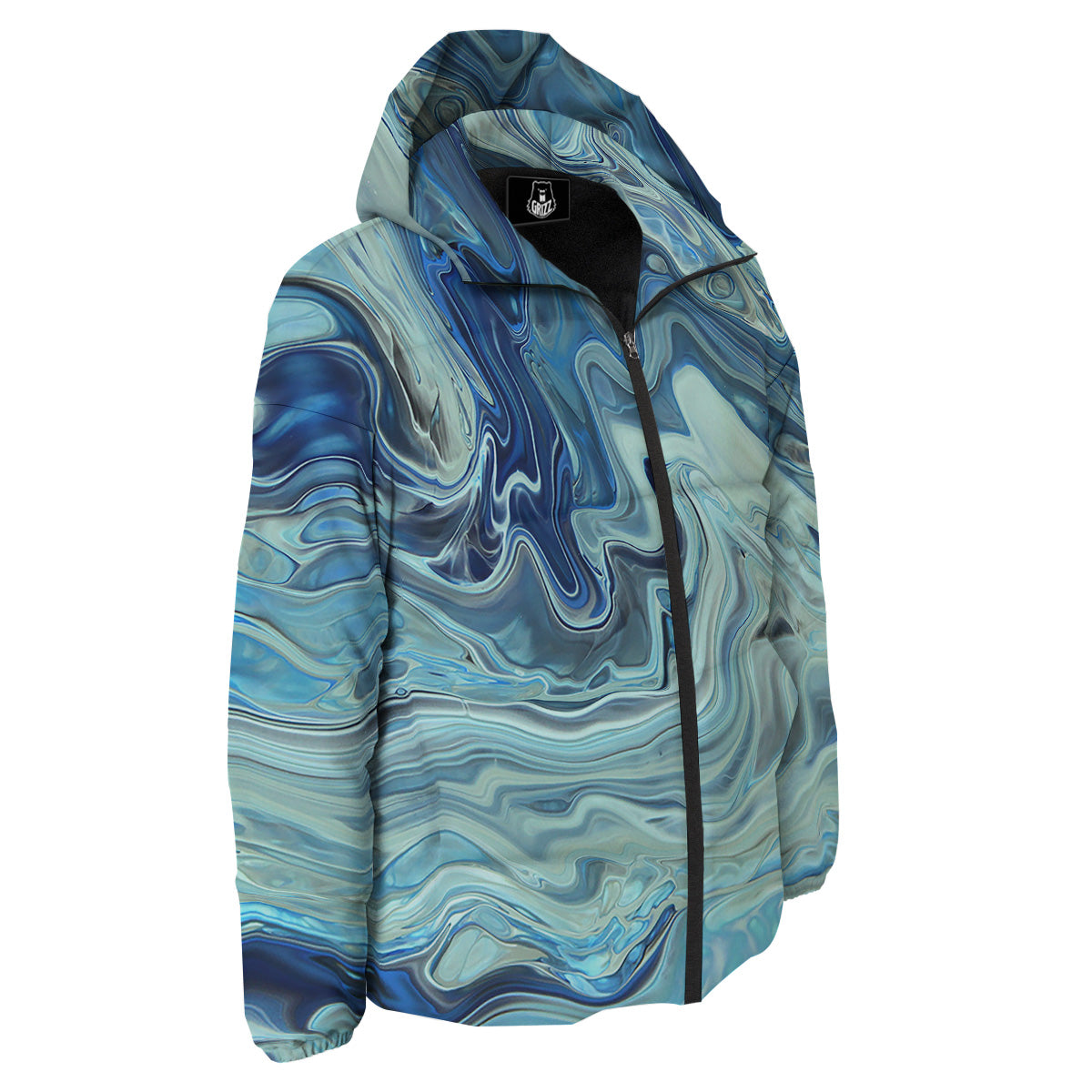 Acid Melt Blue Ocean Print Down Jacket-grizzshop