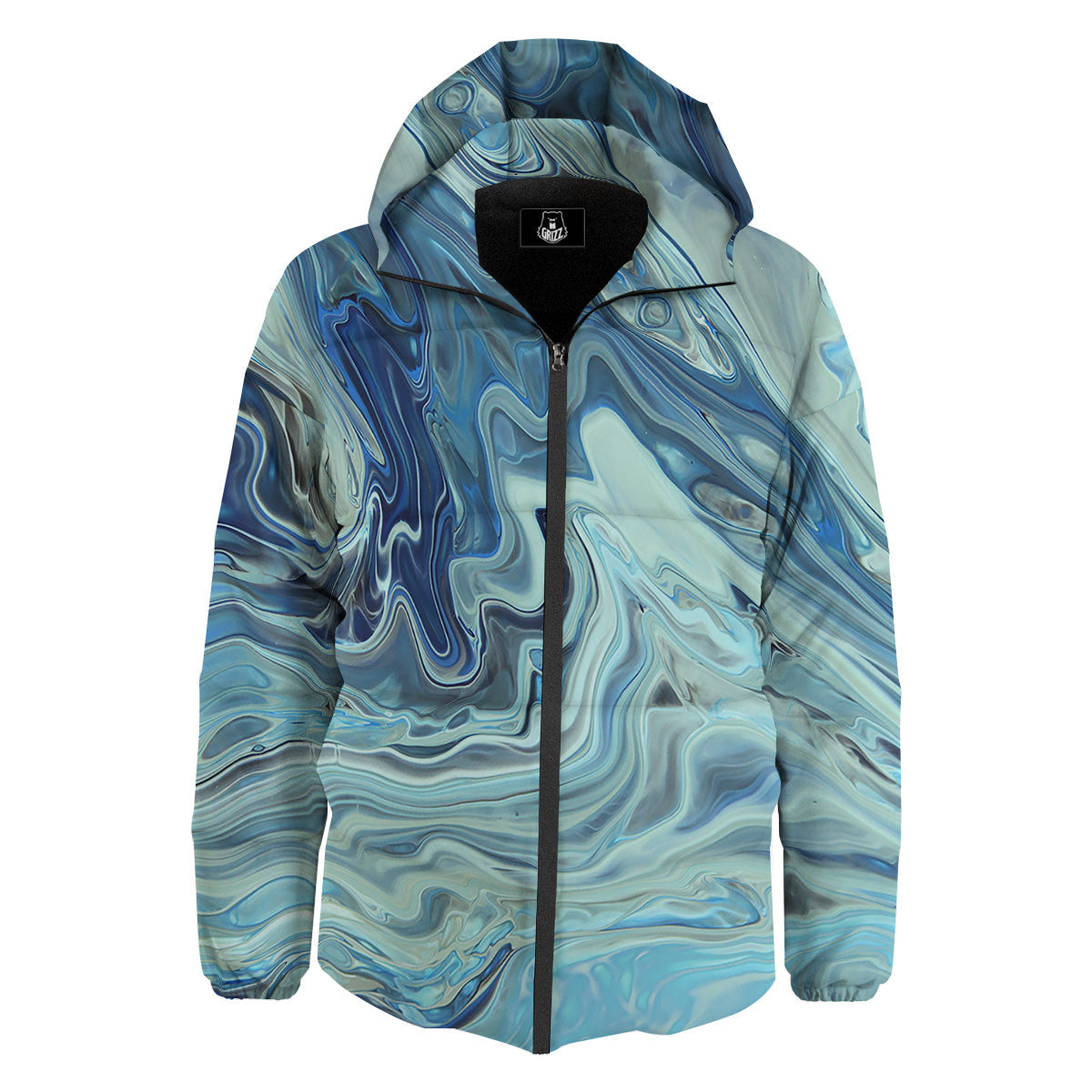 Acid Melt Blue Ocean Print Down Jacket-grizzshop