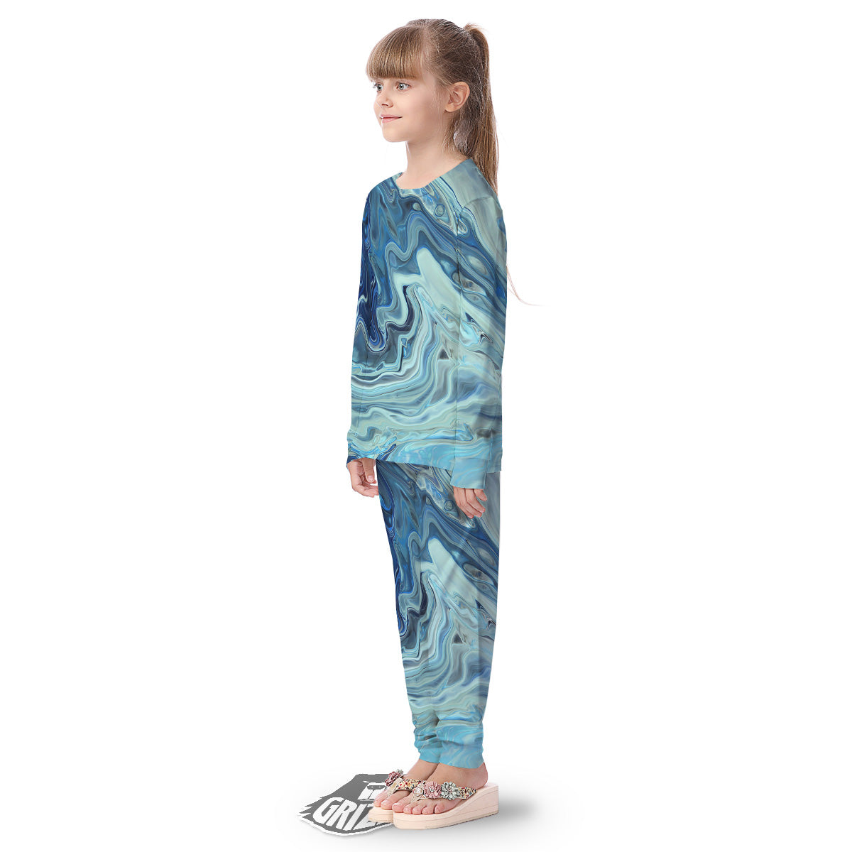 Acid Melt Blue Ocean Print Kid's Pajamas-grizzshop