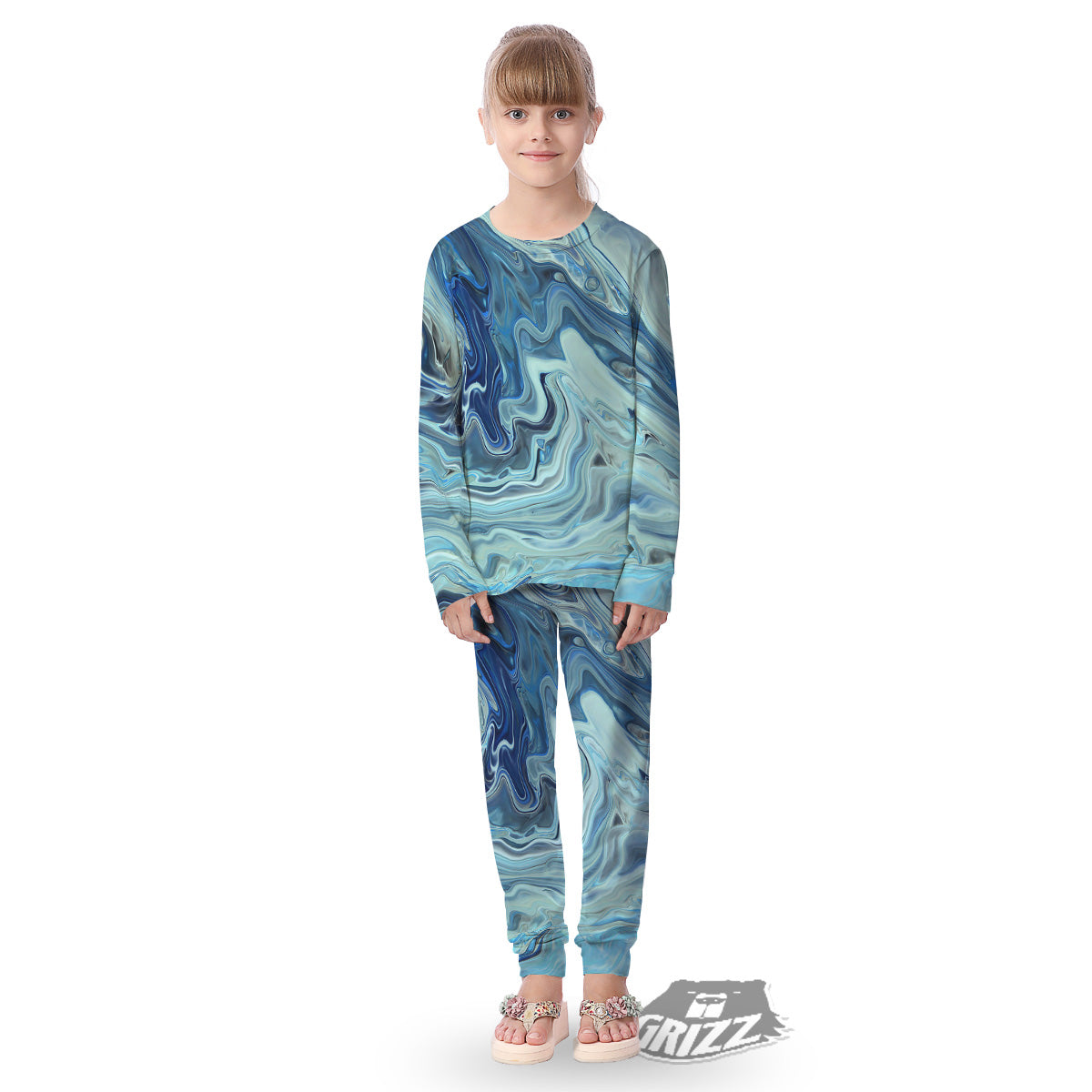 Acid Melt Blue Ocean Print Kid's Pajamas-grizzshop