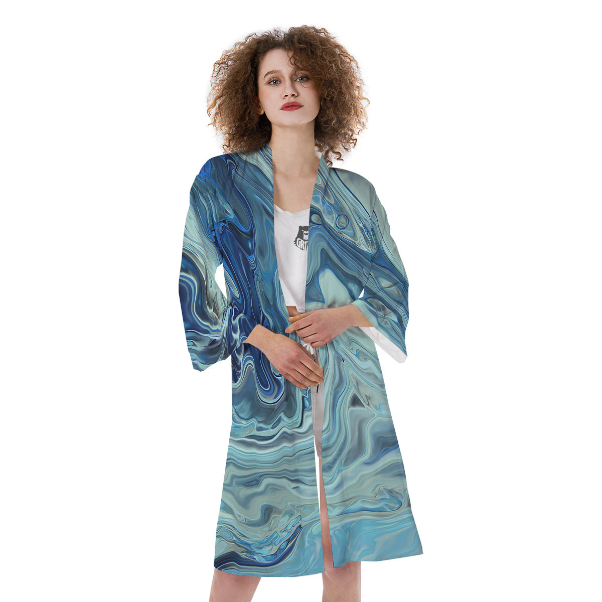 Acid Melt Blue Ocean Print Kimono-grizzshop