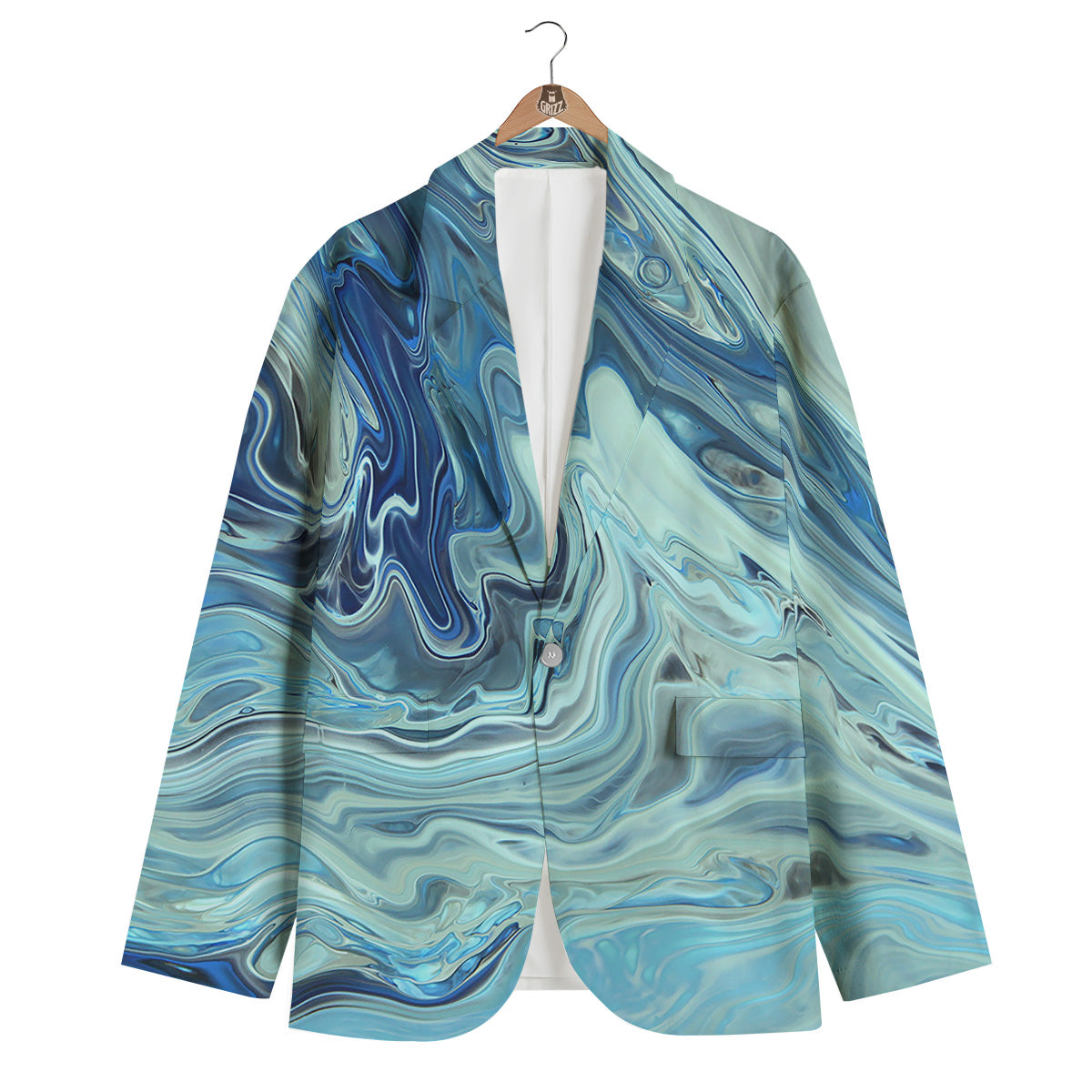 Acid Melt Blue Ocean Print Men's Blazer-grizzshop