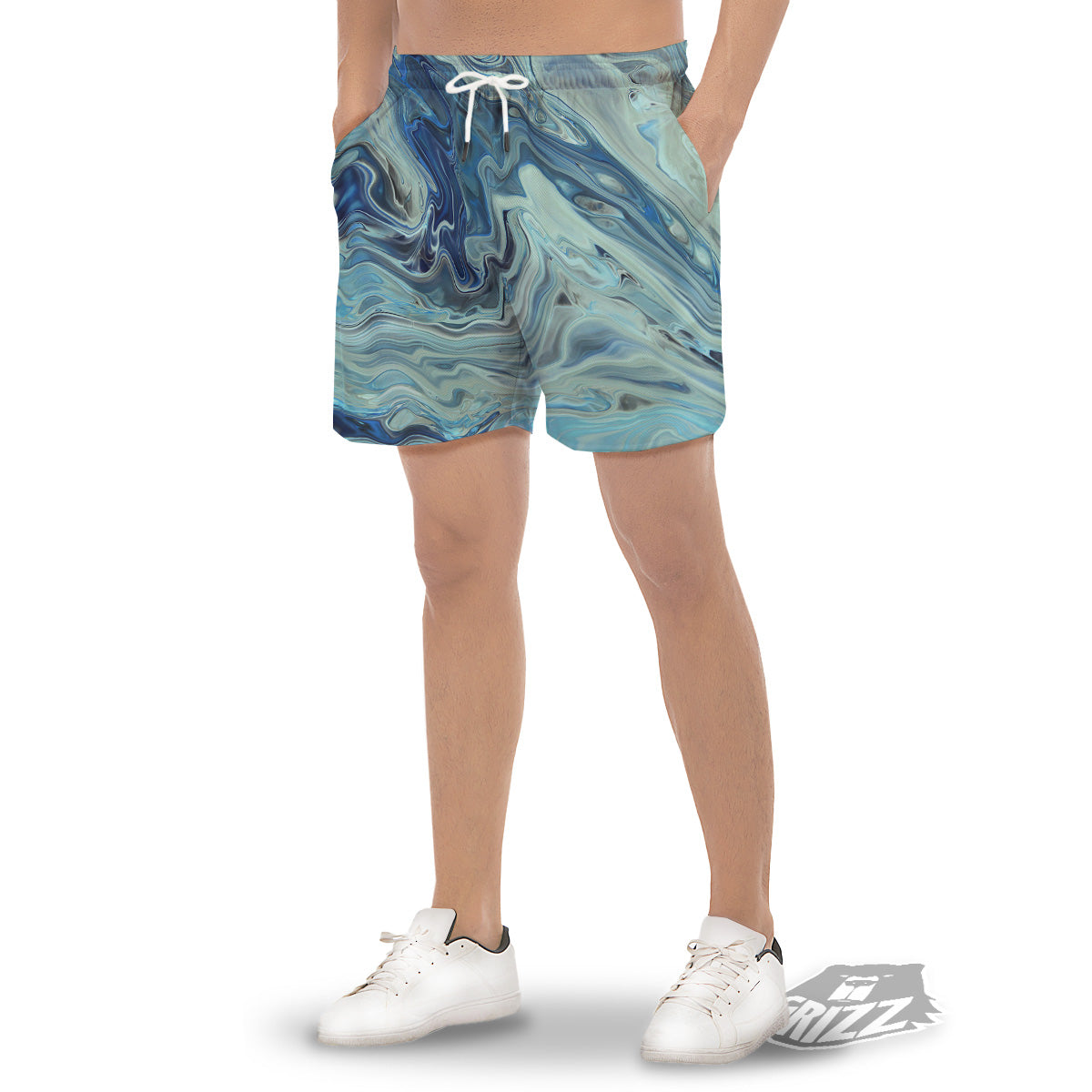 Acid Melt Blue Ocean Print Men's Gym Shorts-grizzshop