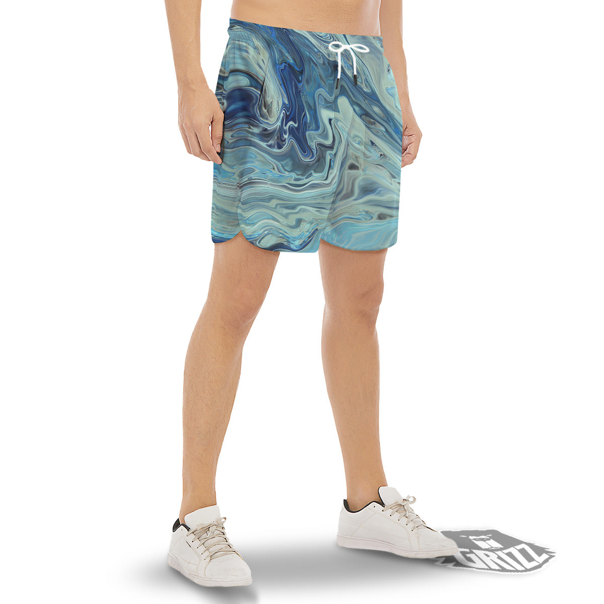 Acid Melt Blue Ocean Print Men's Gym Shorts-grizzshop