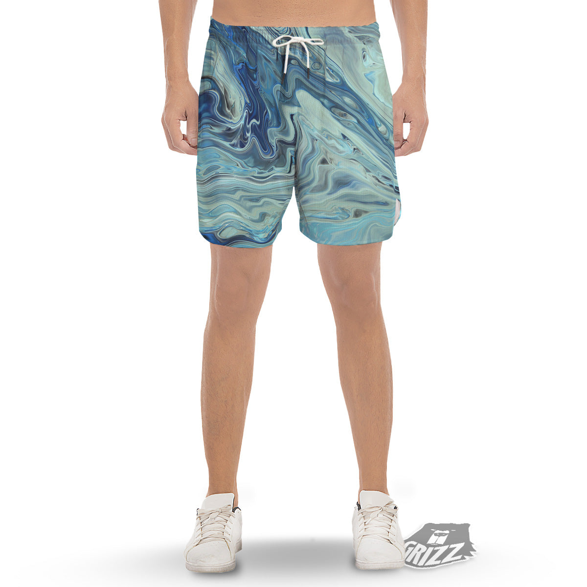 Acid Melt Blue Ocean Print Men's Gym Shorts-grizzshop