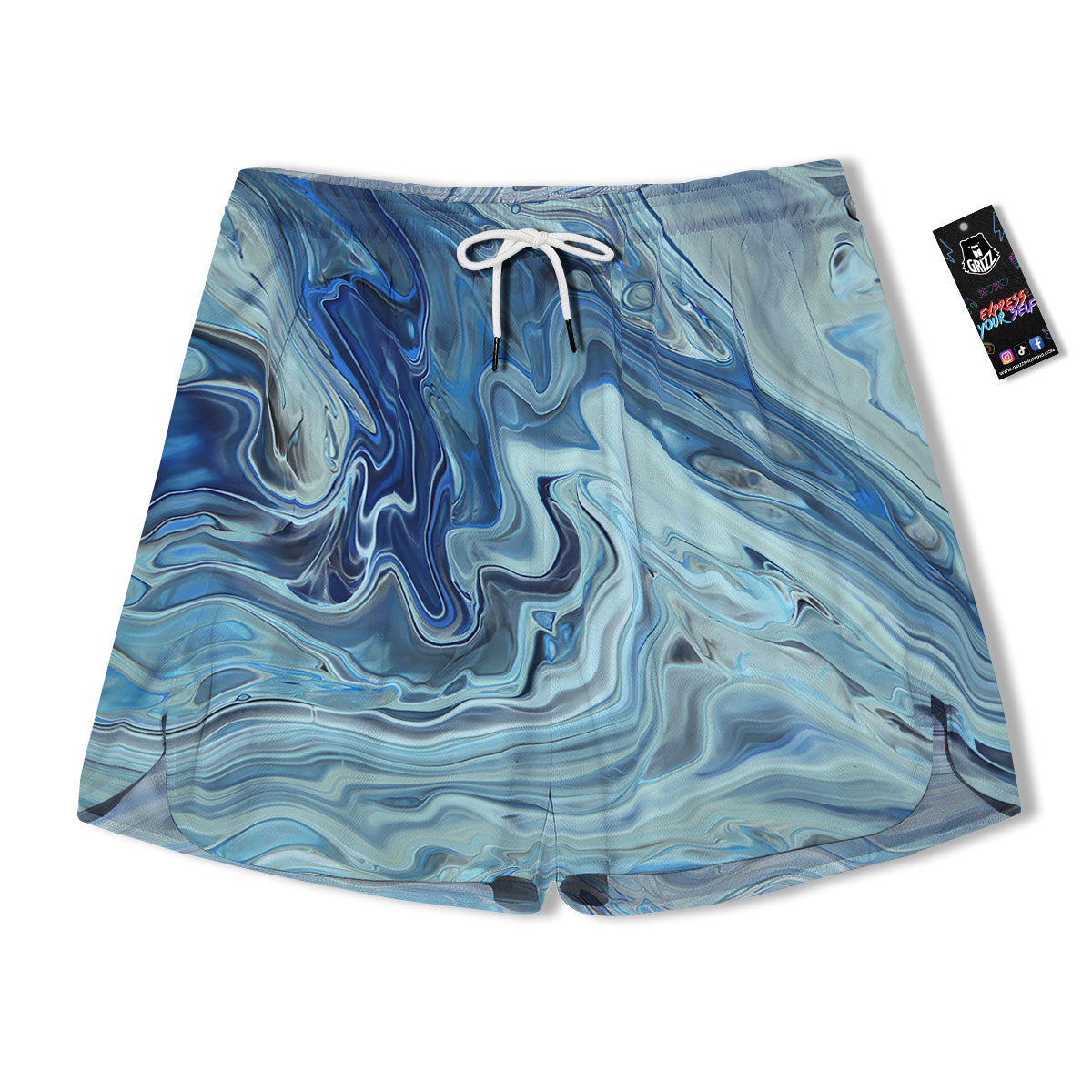 Acid Melt Blue Ocean Print Men's Running Shorts-grizzshop