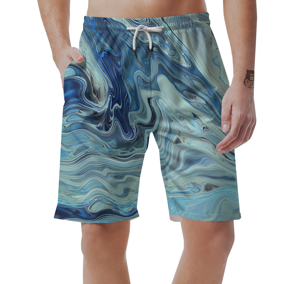 Acid Melt Blue Ocean Print Men's Shorts-grizzshop
