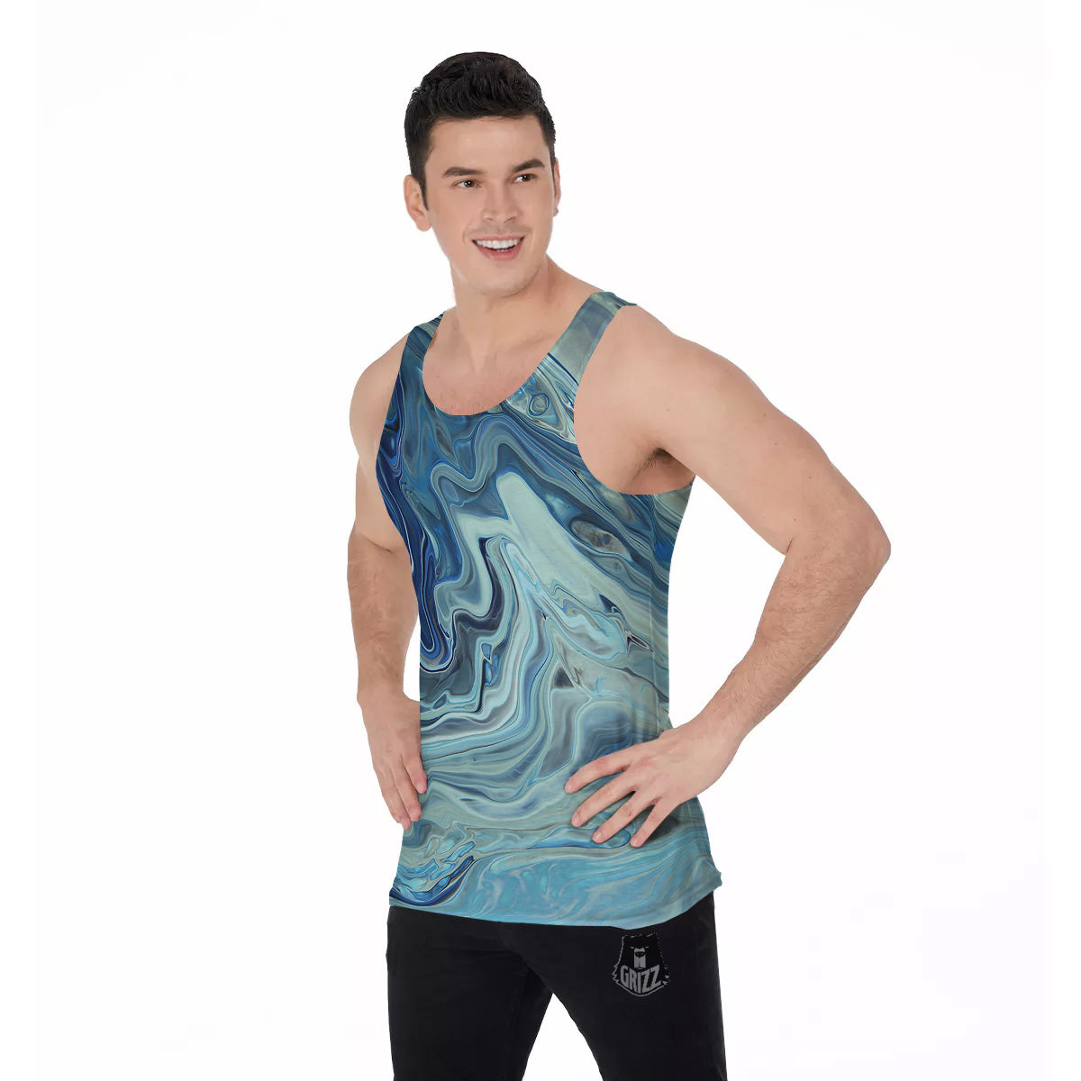 Acid Melt Blue Ocean Print Men's Tank Top-grizzshop
