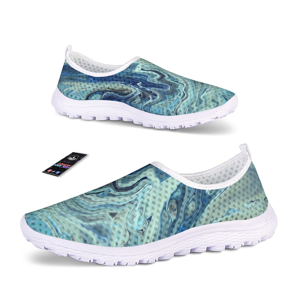Acid Melt Blue Ocean Print Nurse Shoes-grizzshop