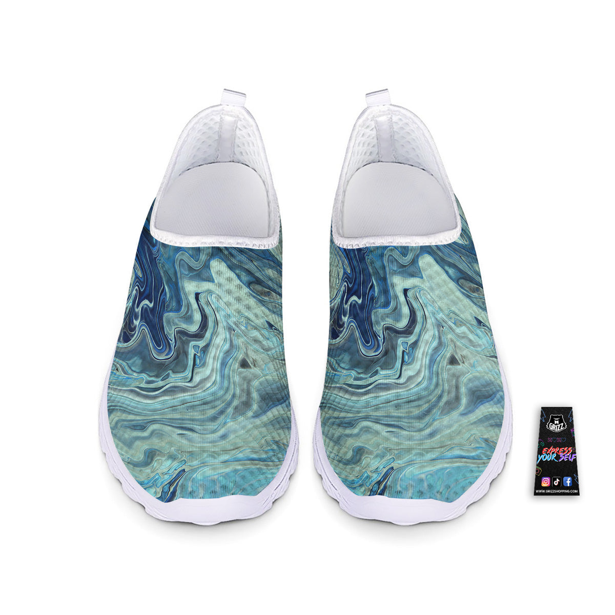 Acid Melt Blue Ocean Print Nurse Shoes-grizzshop