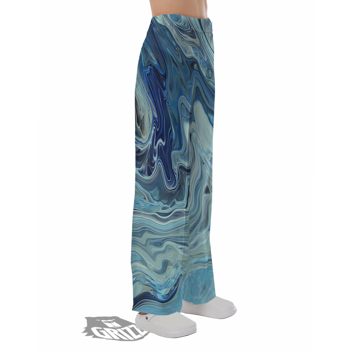 Acid Melt Blue Ocean Print Pajama Pants-grizzshop