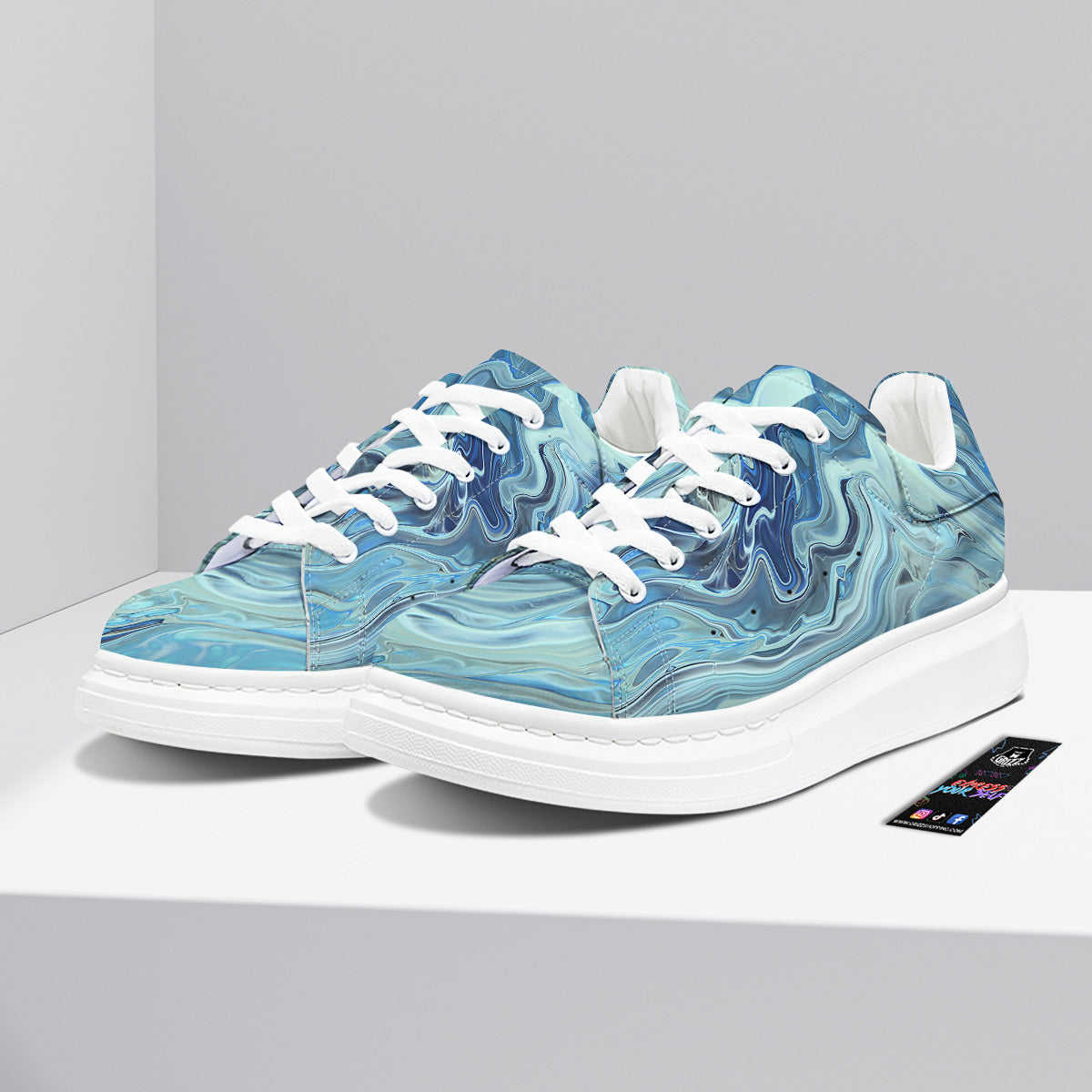 Acid Melt Blue Ocean Print Platform Shoes-grizzshop