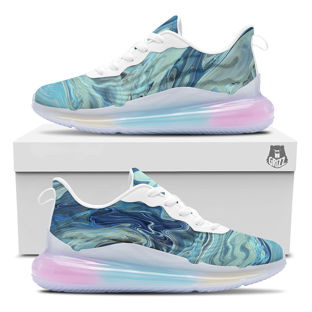 Acid Melt Blue Ocean Print Running Sneakers-grizzshop