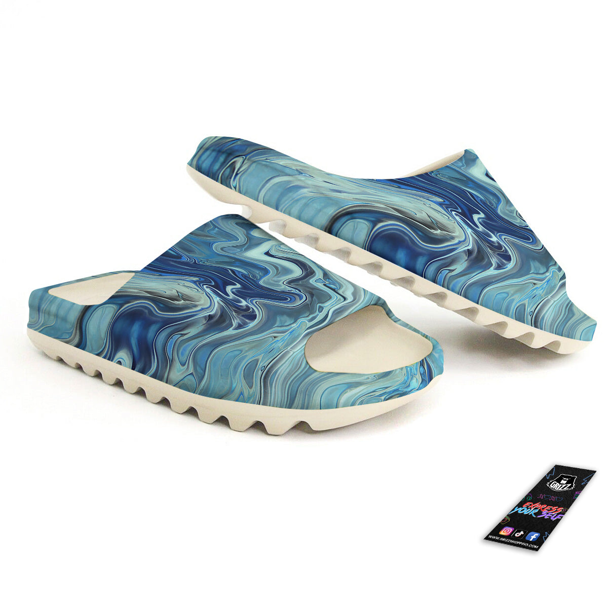 Acid Melt Blue Ocean Print Sandals-grizzshop