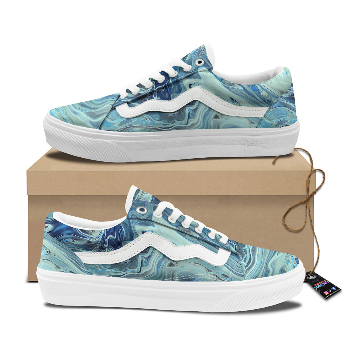 Acid Melt Blue Ocean Print Skate Shoes-grizzshop