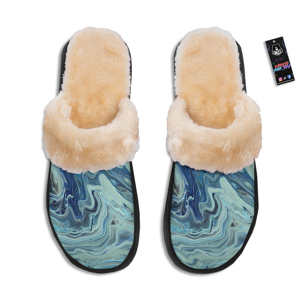 Acid Melt Blue Ocean Print Slippers-grizzshop