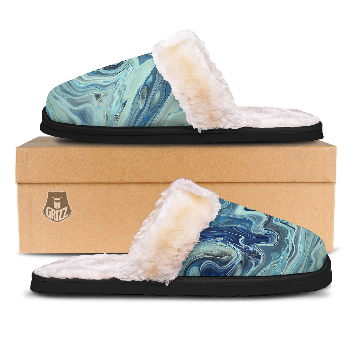 Acid Melt Blue Ocean Print Slippers-grizzshop