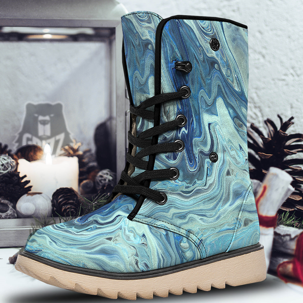 Acid Melt Blue Ocean Print Snow Boots-grizzshop