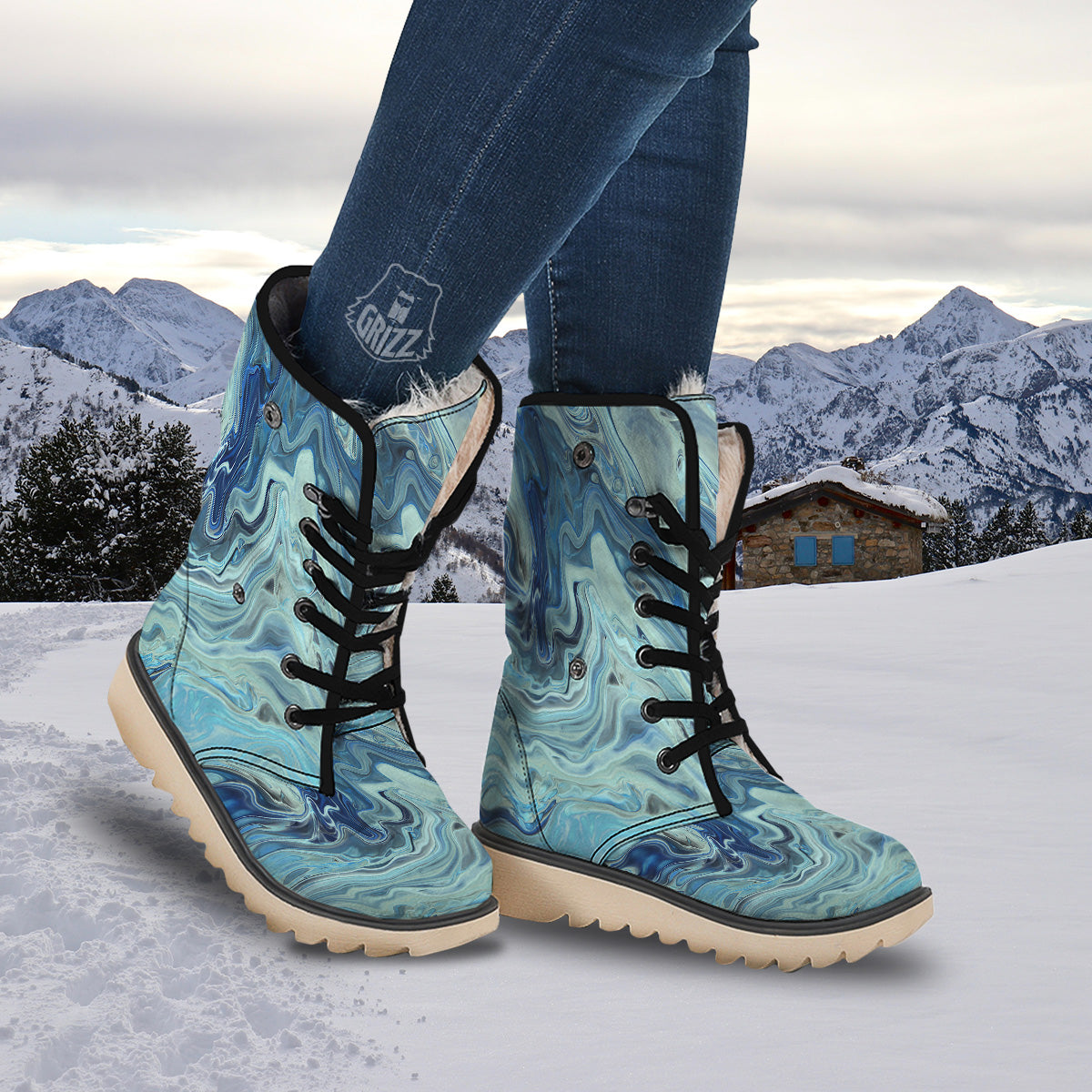Acid Melt Blue Ocean Print Snow Boots-grizzshop