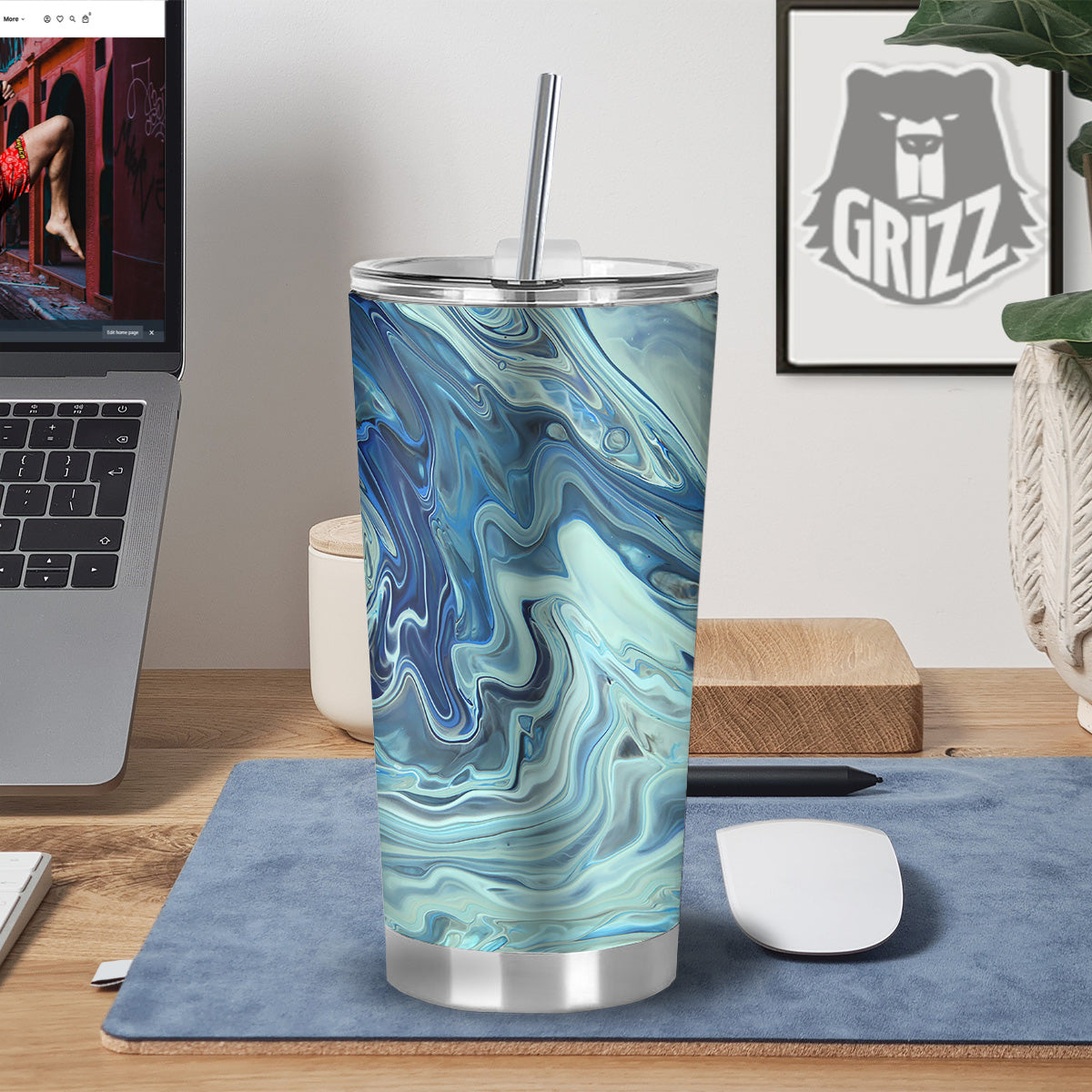 Acid Melt Blue Ocean Print Tumbler-grizzshop
