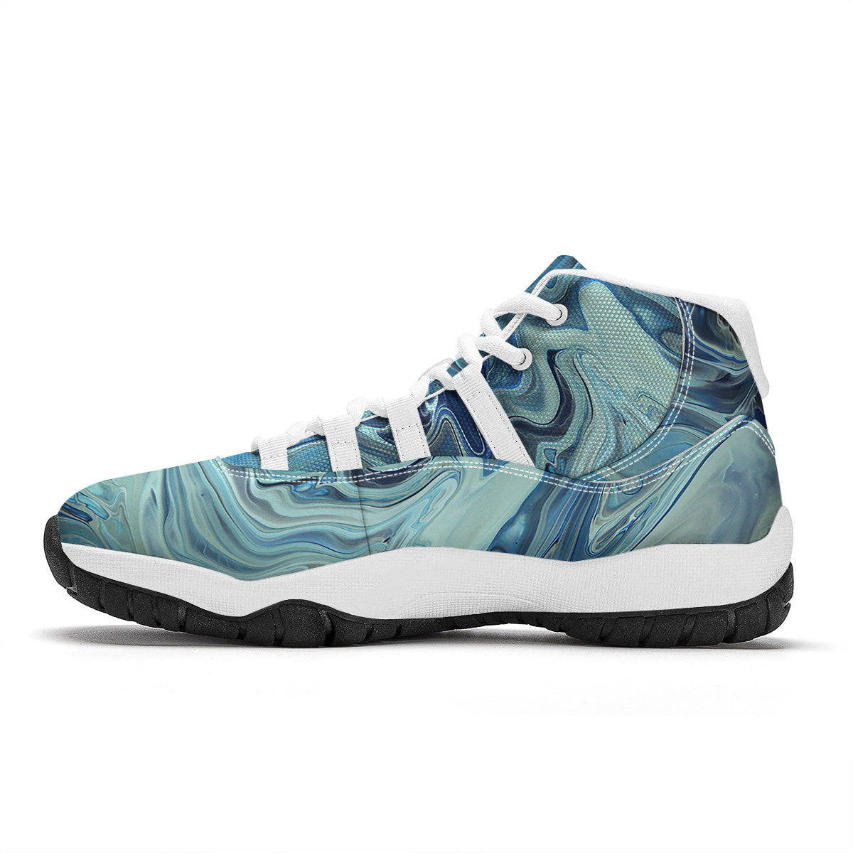 Acid Melt Blue Ocean Print White Bball Shoes-grizzshop
