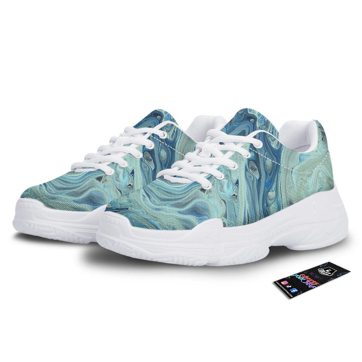 Acid Melt Blue Ocean Print White Chunky Shoes-grizzshop