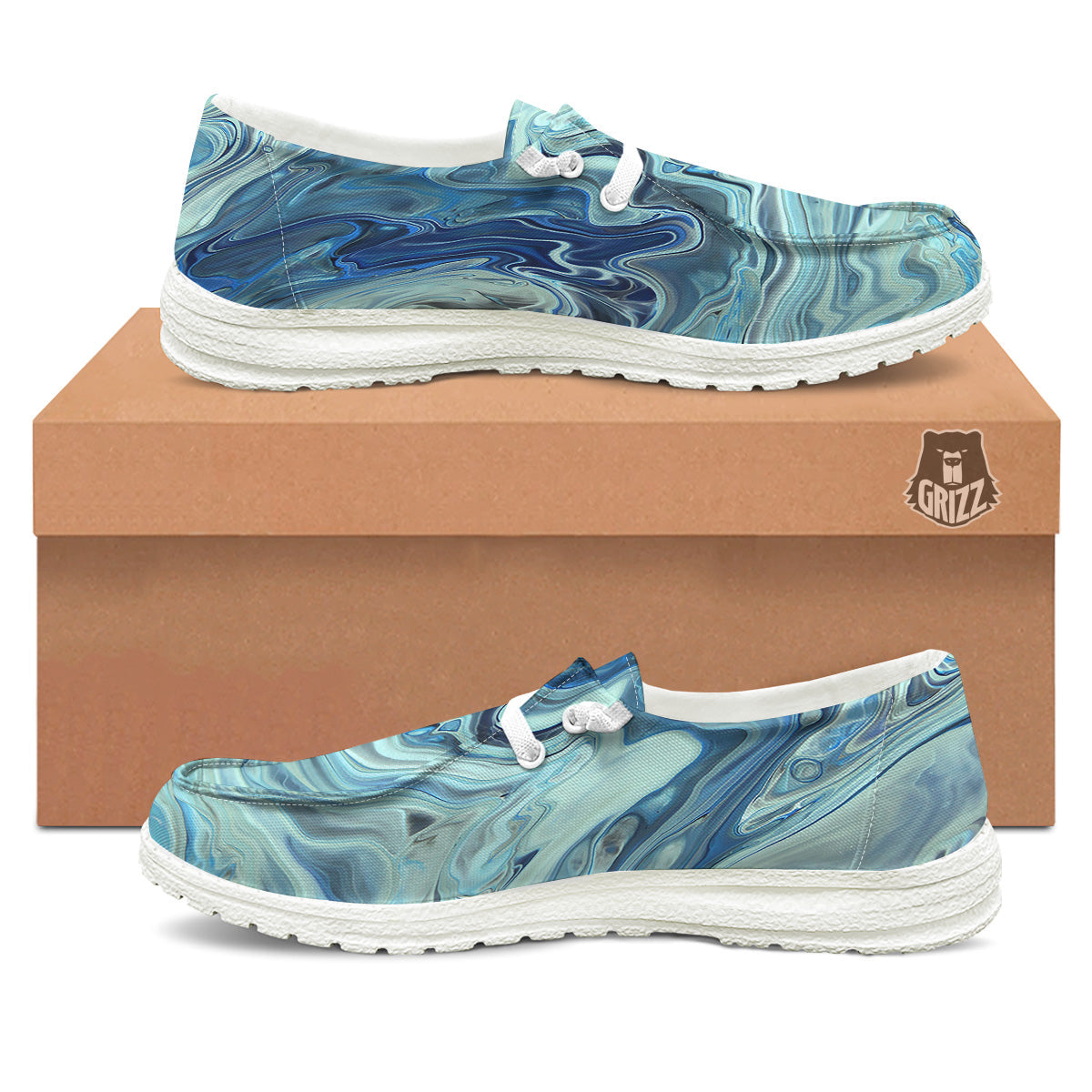 Acid Melt Blue Ocean Print White Loafers-grizzshop