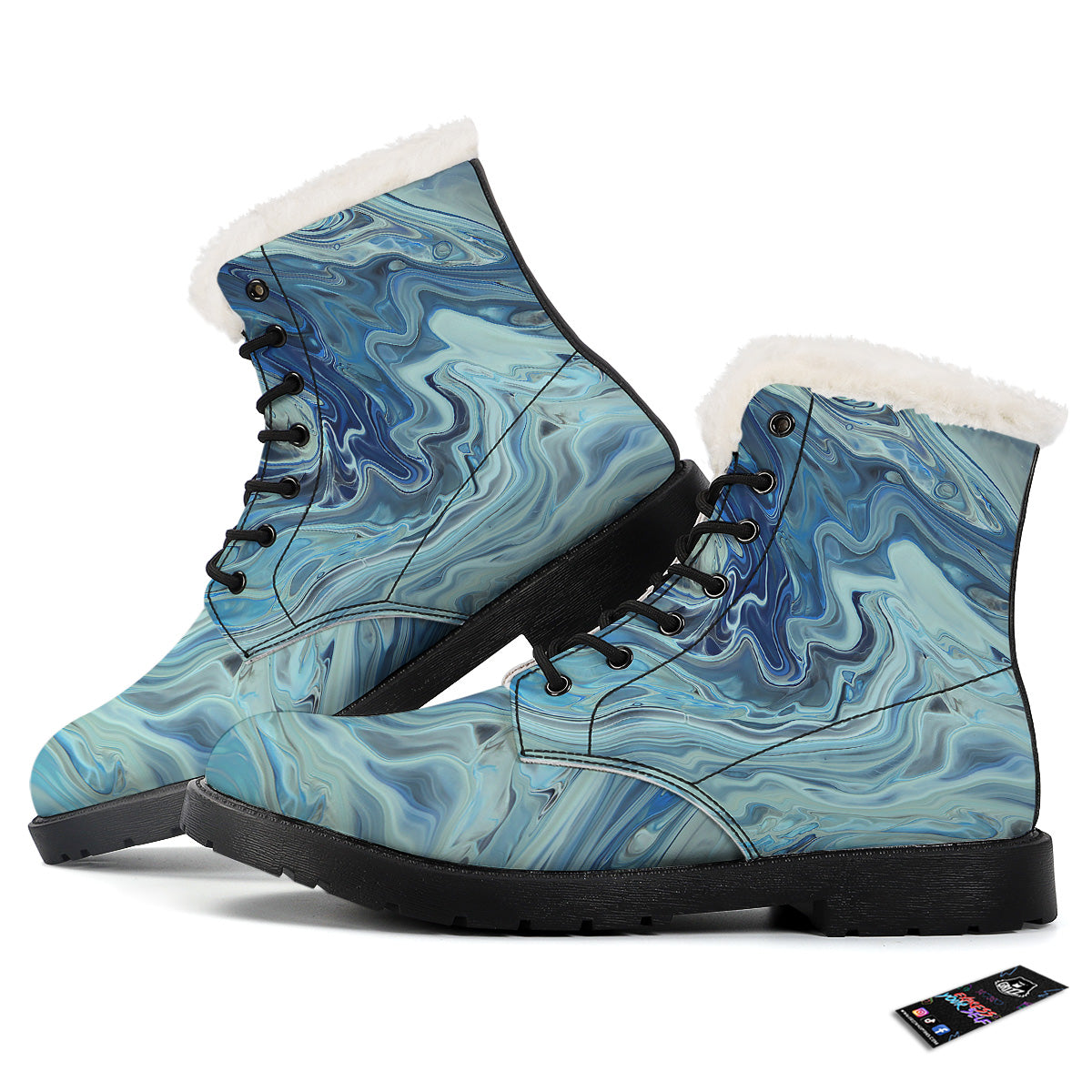 Acid Melt Blue Ocean Print Winter Boots-grizzshop